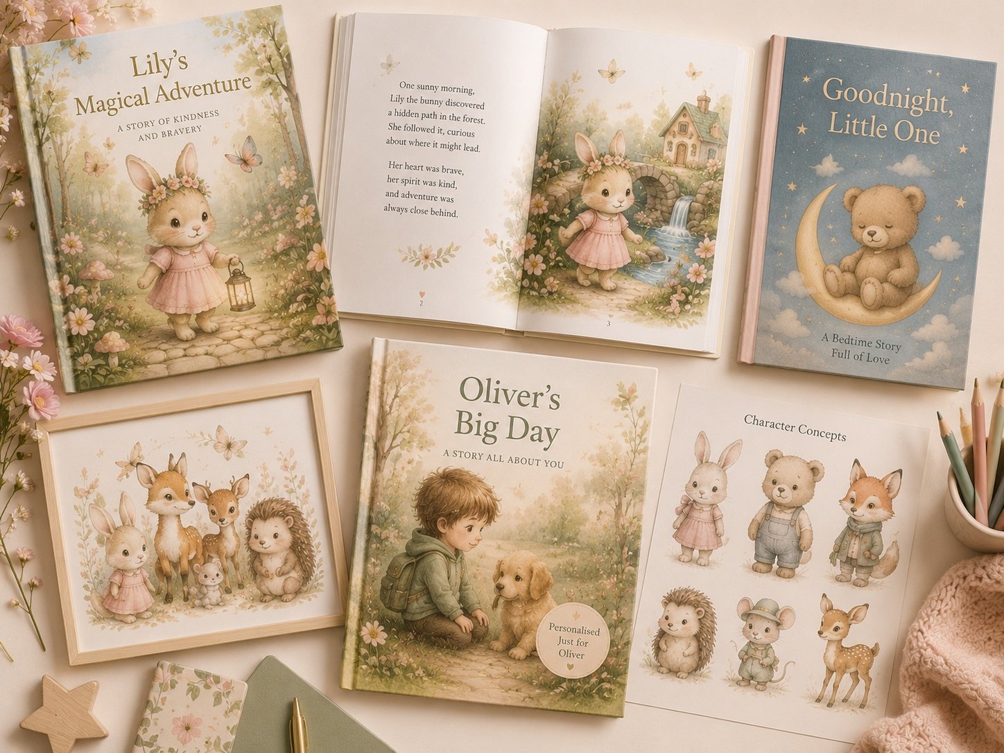 Children's book and story artwork collection.