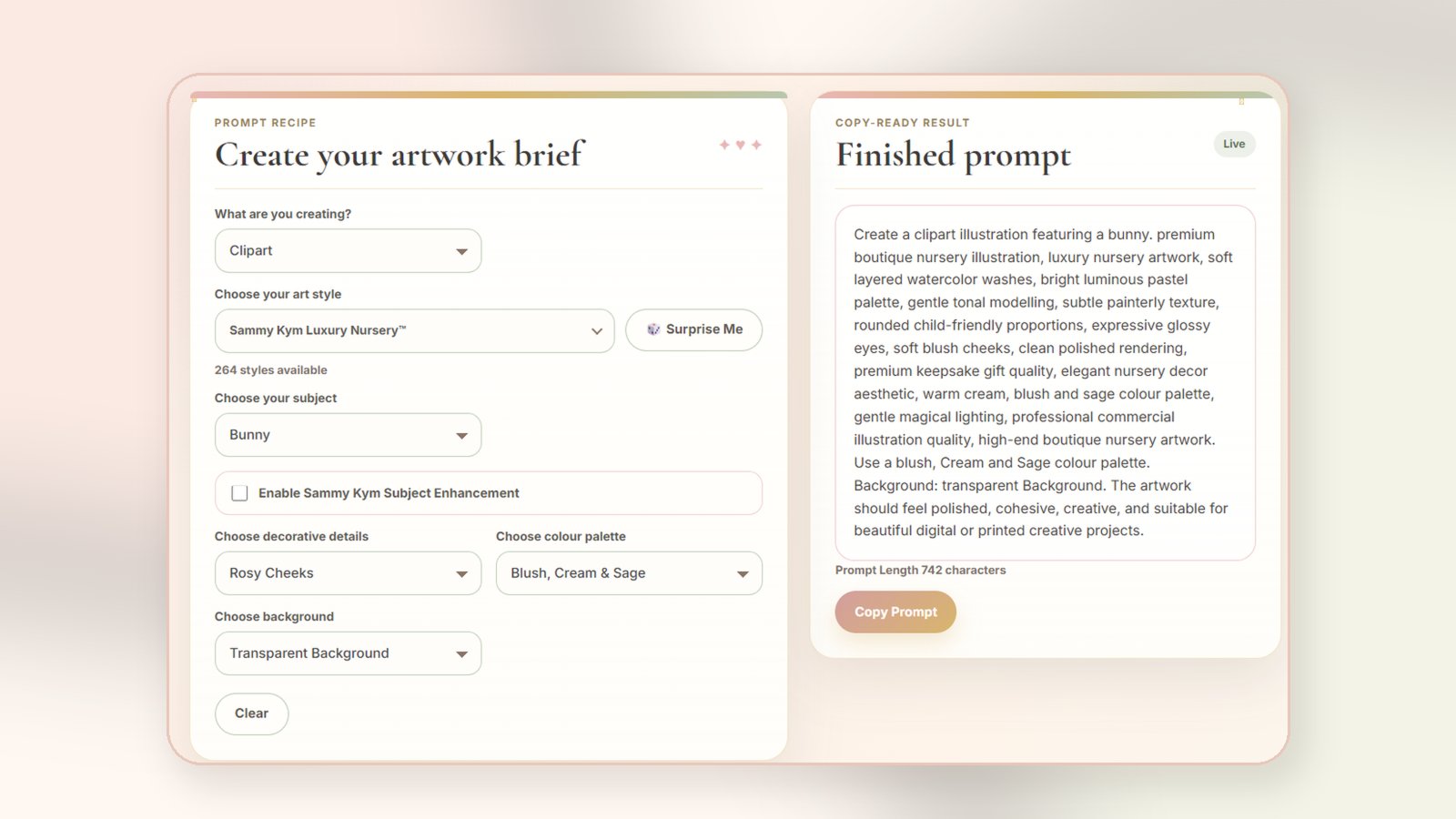 Style Studio prompt builder interface preview